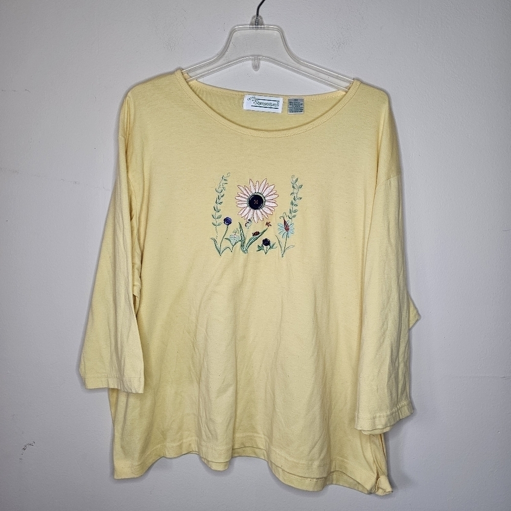 Extra Shenanigans Embroidered Floral 3/4 Tee Shirt Size 3X - Picture 6 of 6